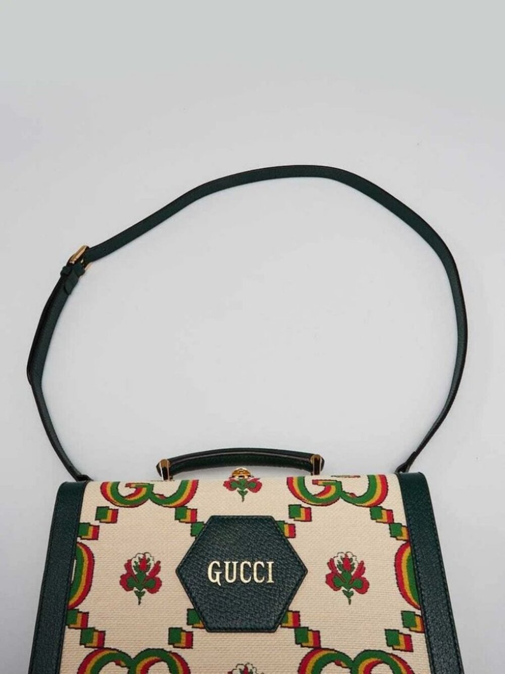 Gucci Green/Beige Canvas/Leather 100 Years Crossbody Box Bag - Picture 6 of 12